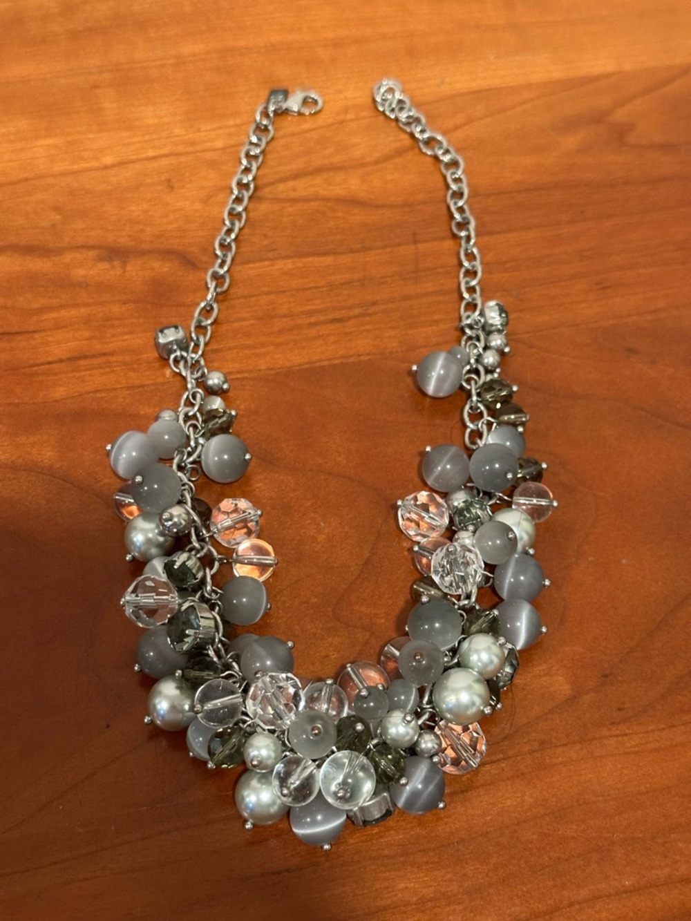 Banana Republic Elegant Gray, Clear and Pearly Cluster Bead Statement Necklace
